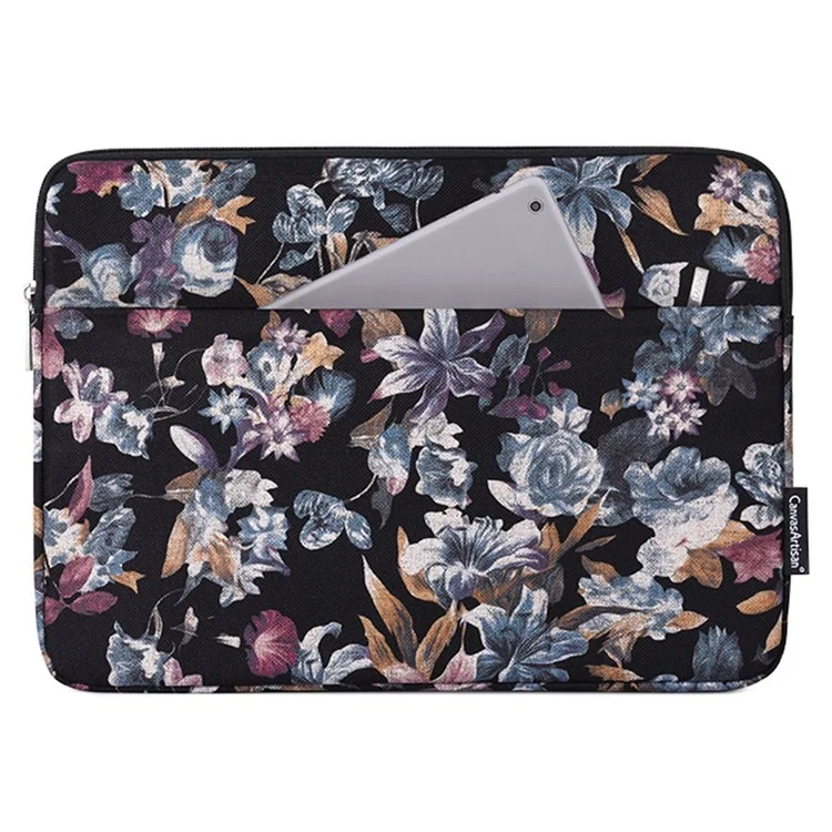 CANVASARTISAN H2-11 Shock Absorption Lining 12-inch Notebook Zipper Bag Watercolor Flower Pattern Linen Laptop Sleeve