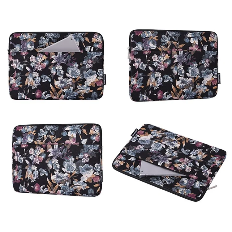 CANVASARTISAN H2-11 Shock Absorption Lining 12-inch Notebook Zipper Bag Watercolor Flower Pattern Linen Laptop Sleeve