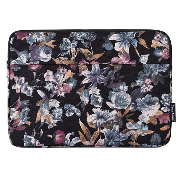 CANVASARTISAN H2-11 Shock Absorption Lining 12-inch Notebook Zipper Bag Watercolor Flower Pattern Linen Laptop Sleeve