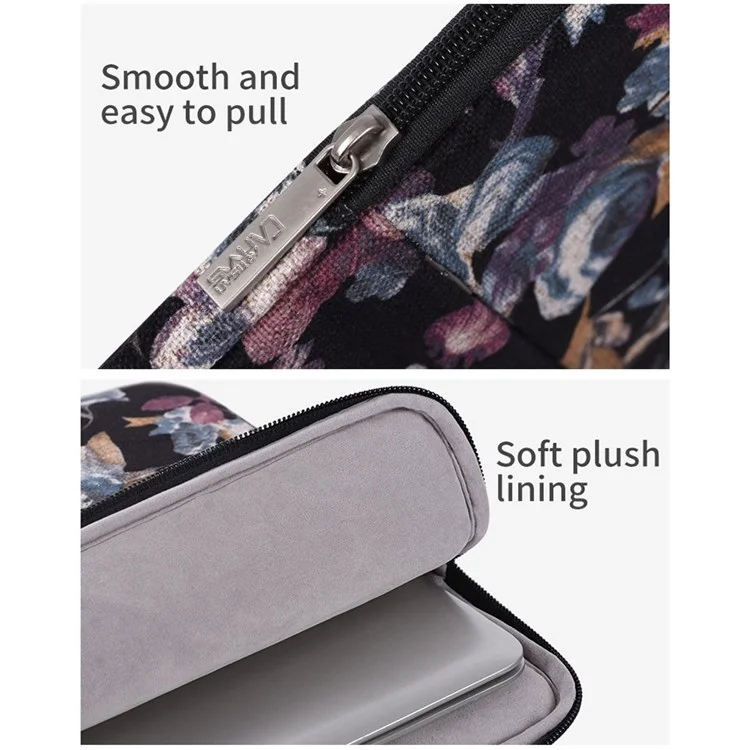 CANVASARTISAN H2-11 Shock Absorption Lining 12-inch Notebook Zipper Bag Watercolor Flower Pattern Linen Laptop Sleeve