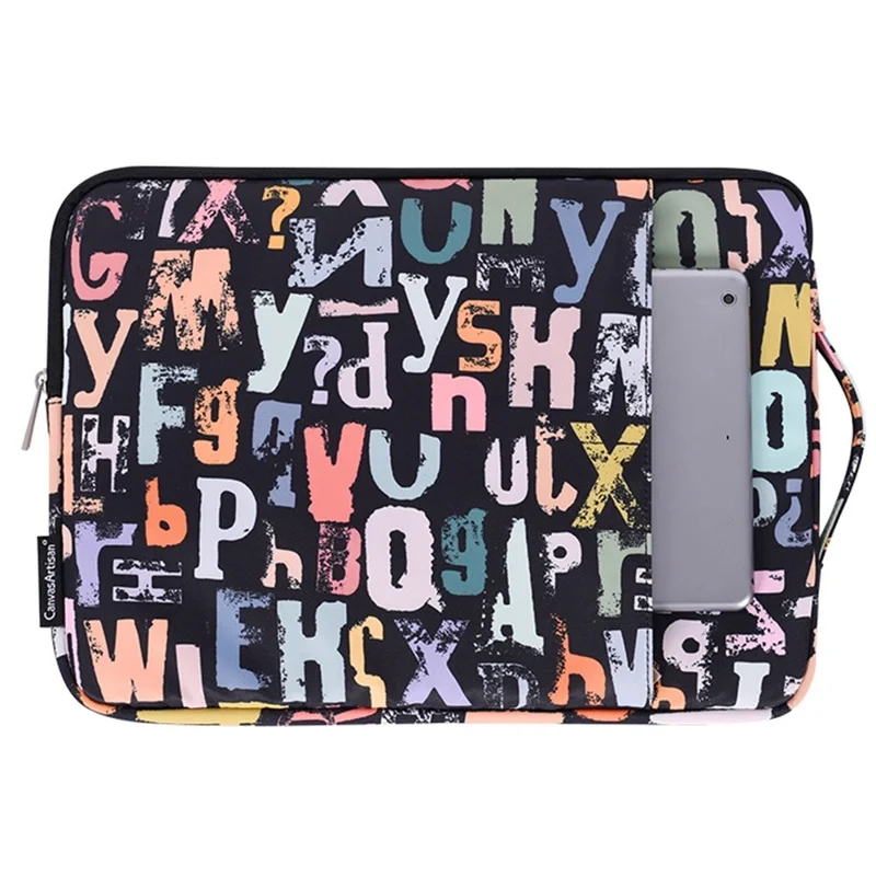 CANVASARTISAN H18-89 Stylish Watercolor Letter Pattern Laptop Handbag 11-inch Notebook Zipper Bag