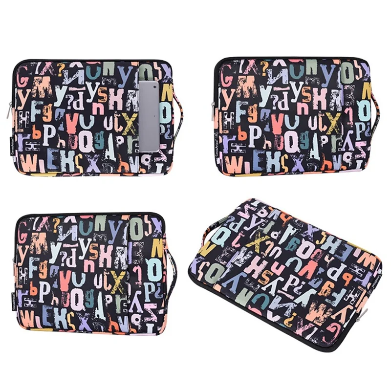 CANVASARTISAN H18-89 Stylish Watercolor Letter Pattern Laptop Handbag 11-inch Notebook Zipper Bag