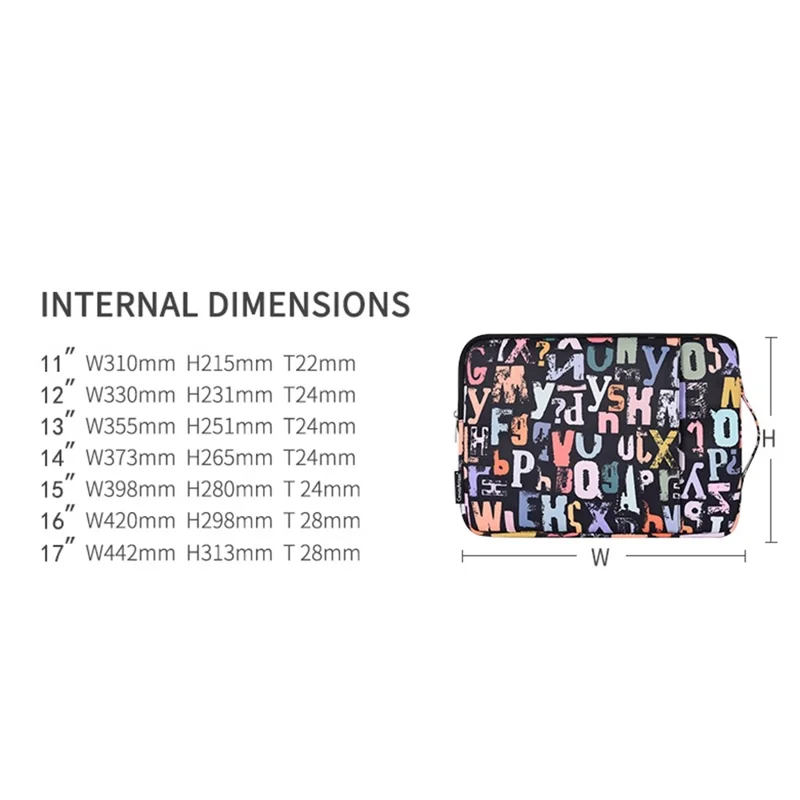 CANVASARTISAN H18-89 Stylish Watercolor Letter Pattern Laptop Handbag 11-inch Notebook Zipper Bag