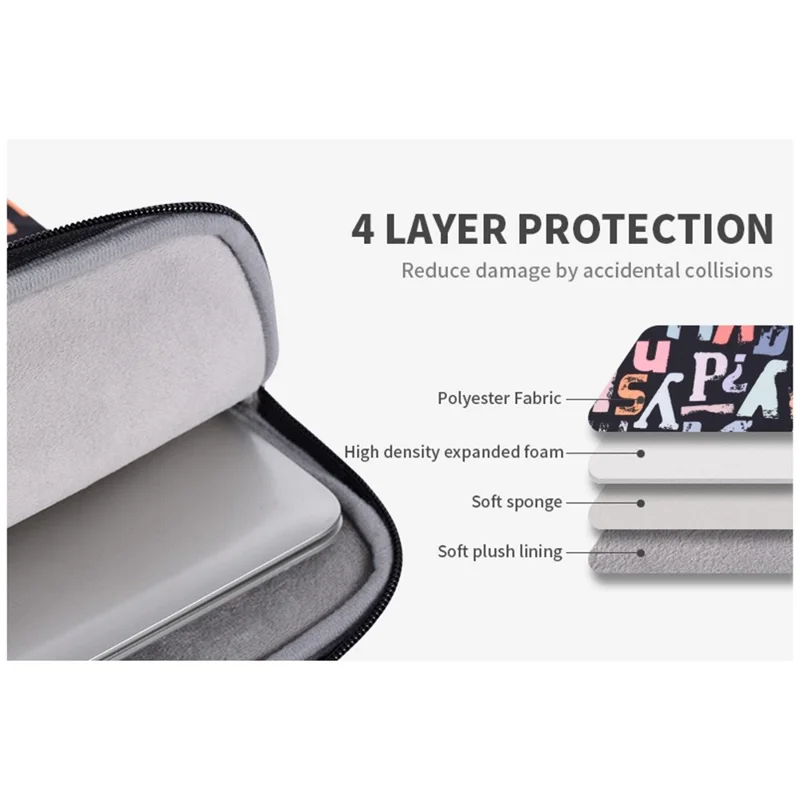 CANVASARTISAN H18-89 Stylish Watercolor Letter Pattern Laptop Handbag 11-inch Notebook Zipper Bag