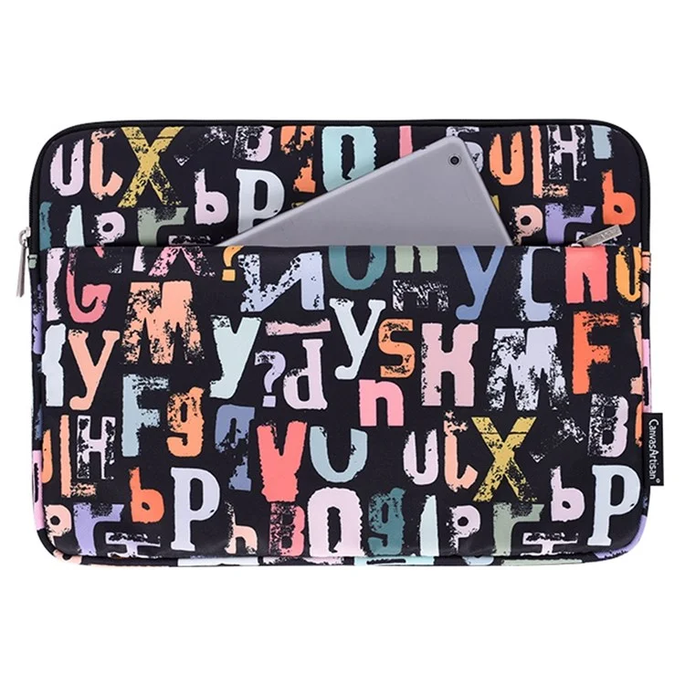 CANVASARTISAN H18-11 Soft Lining 12-inch Laptop Storage Pouch Watercolor Letter Pattern Zipper Notebook Bag