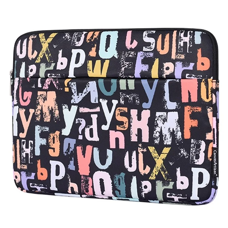 CANVASARTISAN H18-11 Soft Lining 12-inch Laptop Storage Pouch Watercolor Letter Pattern Zipper Notebook Bag
