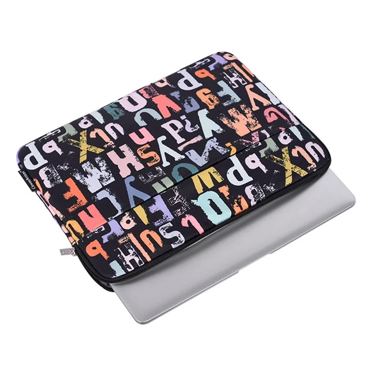 CANVASARTISAN H18-11 Soft Lining 12-inch Laptop Storage Pouch Watercolor Letter Pattern Zipper Notebook Bag