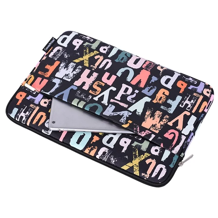 CANVASARTISAN H18-11 Soft Lining 12-inch Laptop Storage Pouch Watercolor Letter Pattern Zipper Notebook Bag