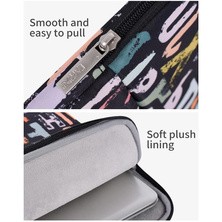 CANVASARTISAN H18-11 Soft Lining 12-inch Laptop Storage Pouch Watercolor Letter Pattern Zipper Notebook Bag