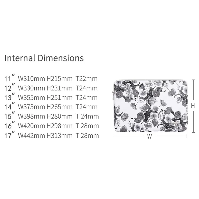 CANVASARTISAN G1-01 Shockproof Sleeve Bag for 14 inch Laptops Digital Printing Flower Pattern Anti-scratch Carry Case