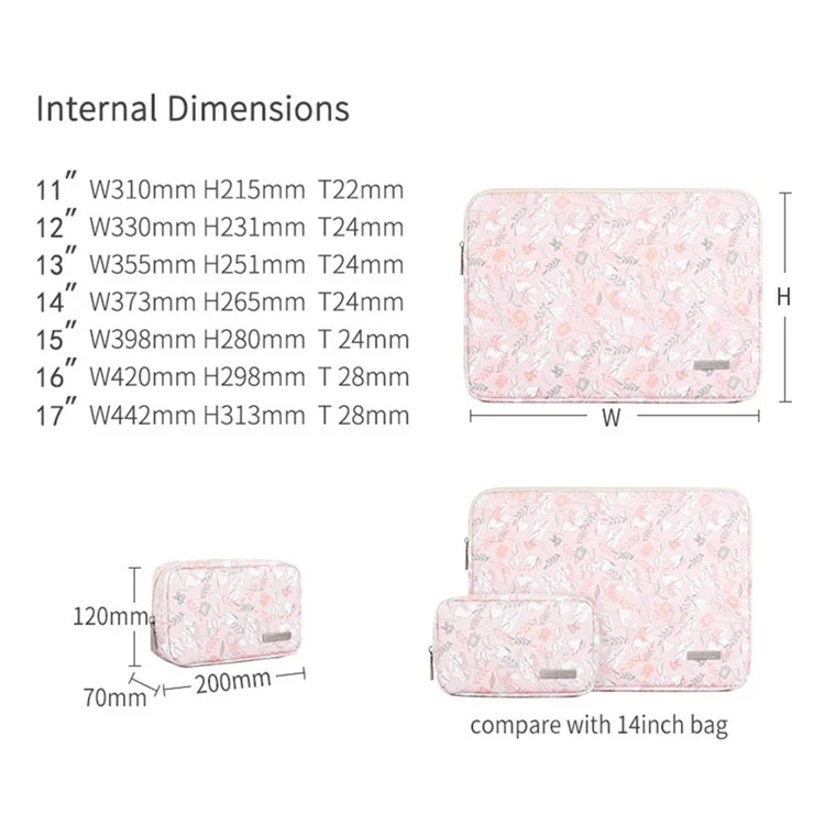CANVASARTISAN G4-T0111 12-inch Laptop Tablet Protective Case Flower Pattern Notebook Computer Bag with Small Pouch
