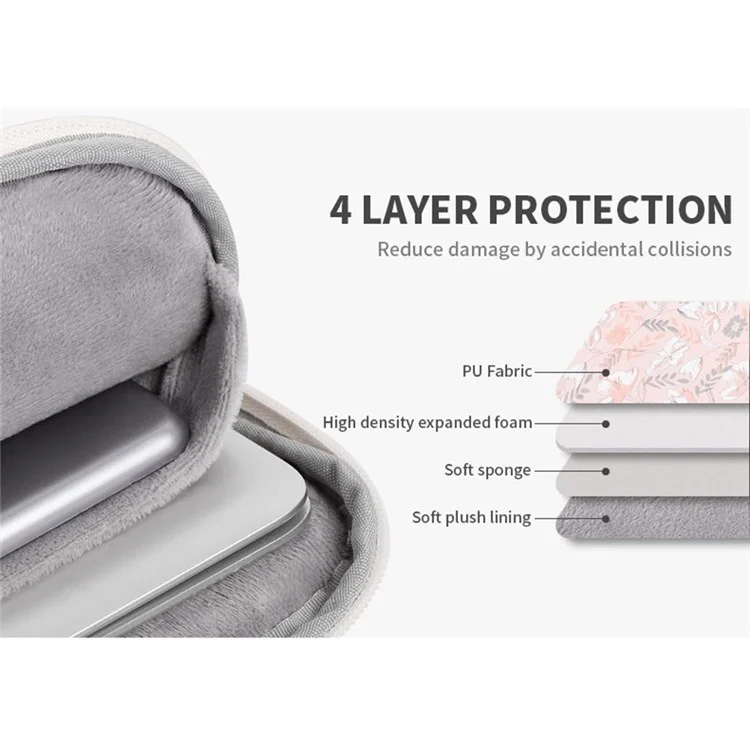 CANVASARTISAN G4-T0111 12-inch Laptop Tablet Protective Case Flower Pattern Notebook Computer Bag with Small Pouch