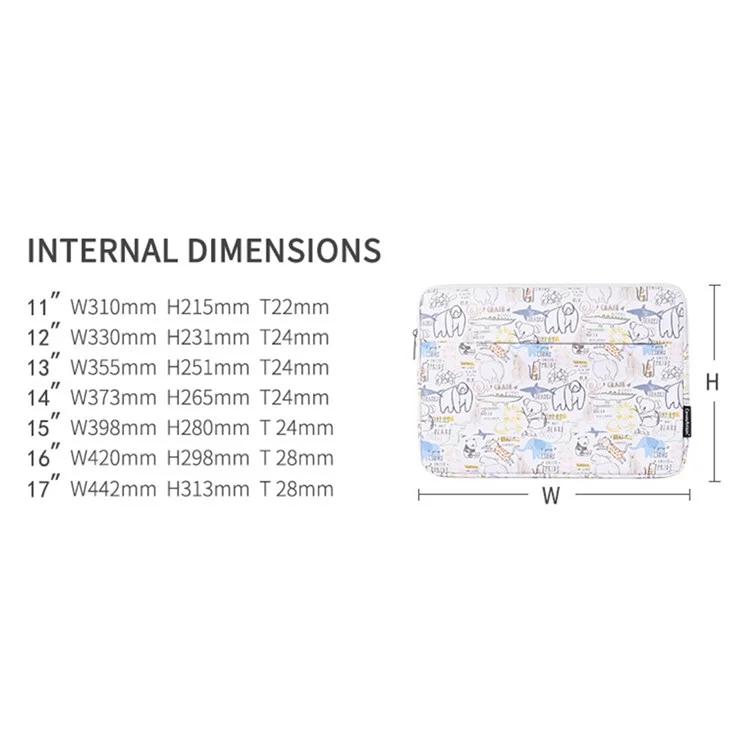CANVASARTISAN G50-11 12-inch Laptop Case Cartoon Animal Pattern Zipper Notebook Sleeve Carrying Pouch