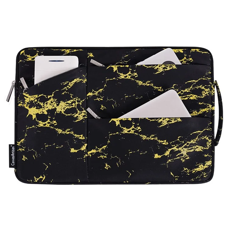 CANVASARTISAN H32-58 Anti-Scratch Marble Pattern Slim Case for 13 inch Laptops Portable Sleeve Bag with 3-Pouches/Handle Strap Notebook Waterproof Carry Case - Yellow/Black