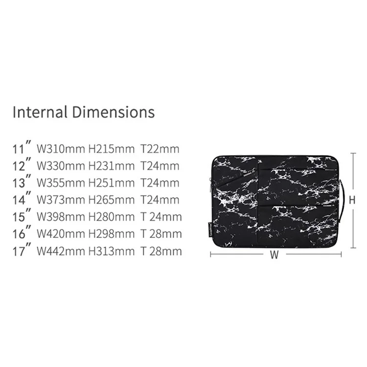 CANVASARTISAN H32-58 Anti-Scratch Marble Pattern Slim Case for 13 inch Laptops Portable Sleeve Bag with 3-Pouches/Handle Strap Notebook Waterproof Carry Case - Yellow/Black