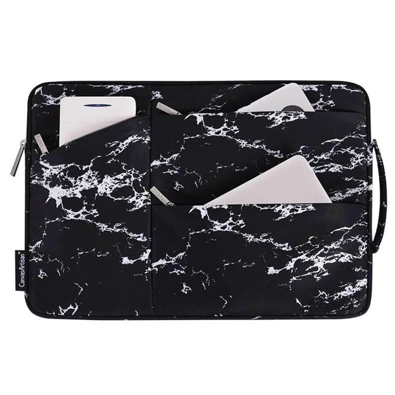 CANVASARTISAN H32-58 Anti-Scratch Marble Pattern Slim Case for 13 inch Laptops Portable Sleeve Bag with 3-Pouches/Handle Strap Notebook Waterproof Carry Case - Black