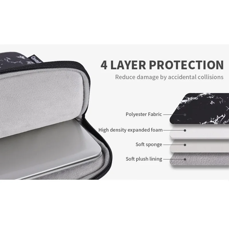 CANVASARTISAN H32-58 Anti-Scratch Marble Pattern Slim Case for 13 inch Laptops Portable Sleeve Bag with 3-Pouches/Handle Strap Notebook Waterproof Carry Case - Black