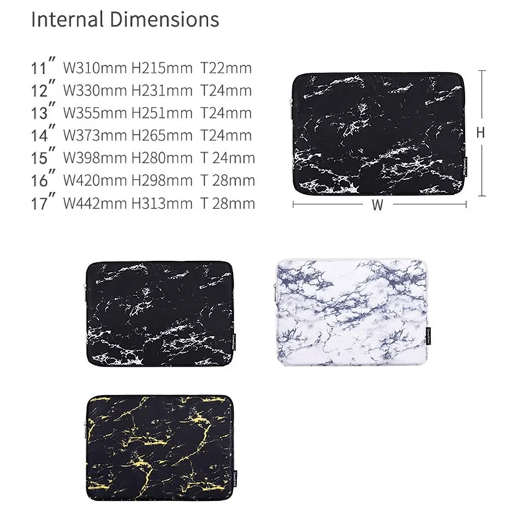 CANVASARTISAN H32-01 Marble Pattern Portable Sleeve Bag for 15 inch Laptops Waterproof Carry Case Shockproof Notebook Slim Bag - Black