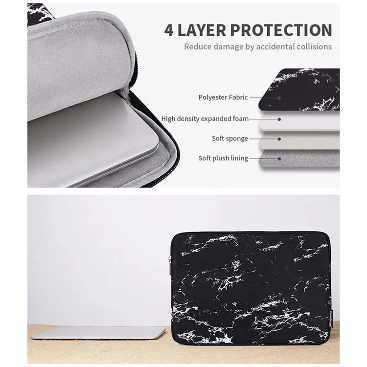 CANVASARTISAN H32-01 Marble Pattern Portable Sleeve Bag for 15 inch Laptops Waterproof Carry Case Shockproof Notebook Slim Bag - Black
