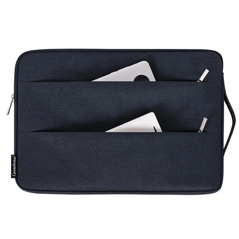 CANVASARTISAN L25-88 Anti-Scratch Slim Case for 14 inch Laptops Portable Carry Case with Dual Pouch/Handle Strap Notebook Shockproof Sleeve Bag - Black