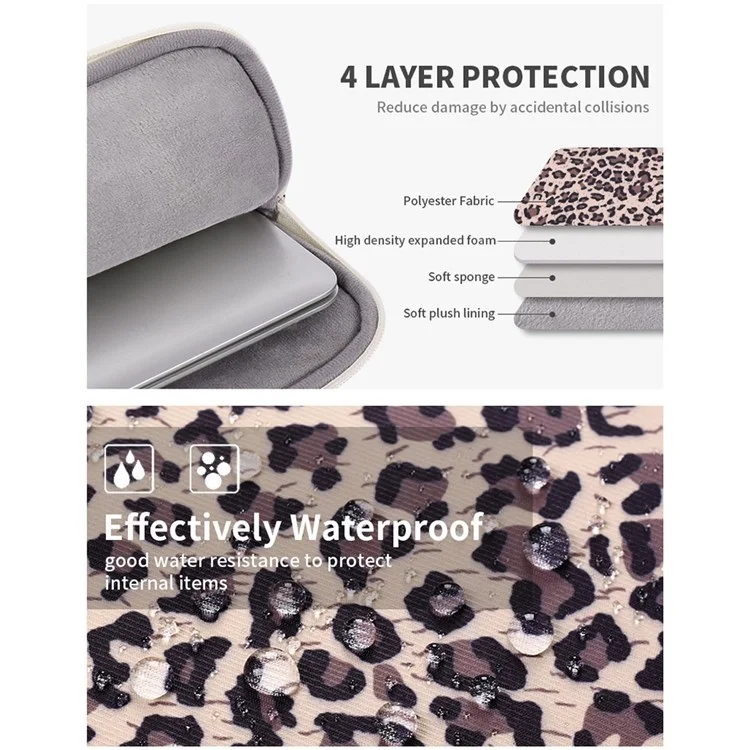 CANVASARTISAN H31-11 Portable Carry Case for 13-inch Laptops Shockproof Sleeve Bag Leopard Printed Water Resistant Slim Bag - Yellow