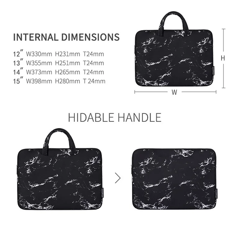 CANVASARTISAN H32-B01 Marble Pattern 15-inch Zipper Laptop Bag Computer Notebook Carrying Pouch Handbag - Preto
