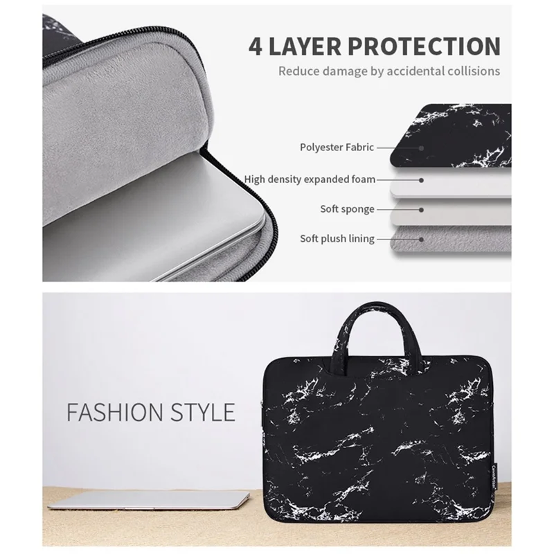 CANVASARTISAN H32-B01 Marble Pattern 15-inch Zipper Laptop Bag Computer Notebook Carrying Pouch Handbag - White