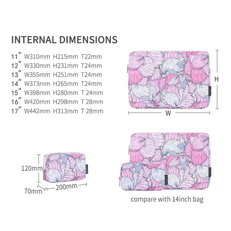 CANVASARTISAN G56-T0111 Flower Printed PU Leather 15-inch Notebook Bag Laptop Sleeve with Small Bag