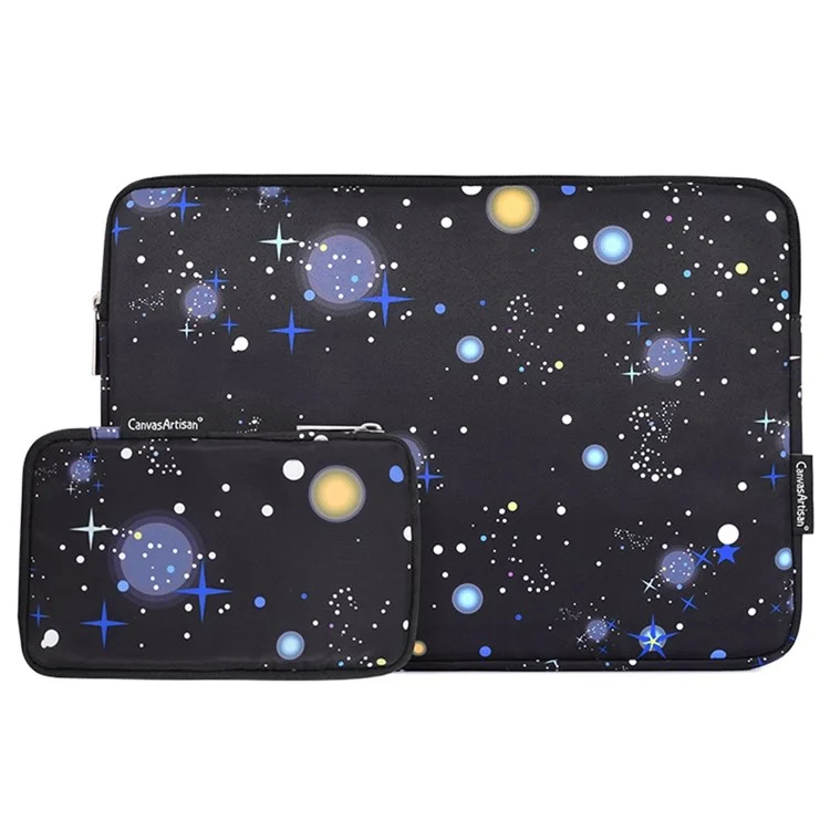 Canvasartisan H16-T0121 11 Pulgadas Laptop Tablet PU Manga De Cuero Starry Sky Patrón Cuaderno Bolsa De Cremallera Con Bolsa Pequeña