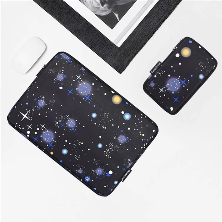 Canvasartisan H16-T0121 11 Pulgadas Laptop Tablet PU Manga De Cuero Starry Sky Patrón Cuaderno Bolsa De Cremallera Con Bolsa Pequeña