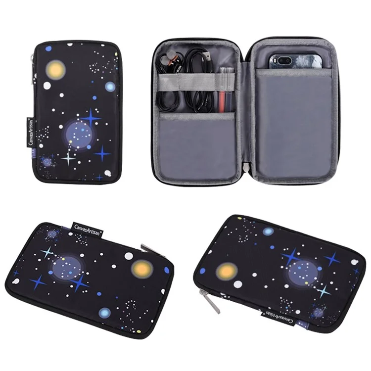 Canvasartisan H16-T0121 11 Pulgadas Laptop Tablet PU Manga De Cuero Starry Sky Patrón Cuaderno Bolsa De Cremallera Con Bolsa Pequeña