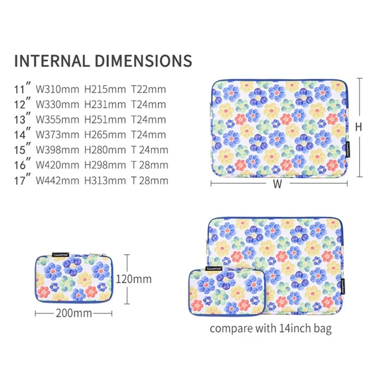 CanvaSartisan G51-T0121 Pour Ordinateur Portable De 13 Pouces Big Fleur Aquarelle Peinture Sac De Doublure Pour Ordinateur Portable Avec Petit Sac