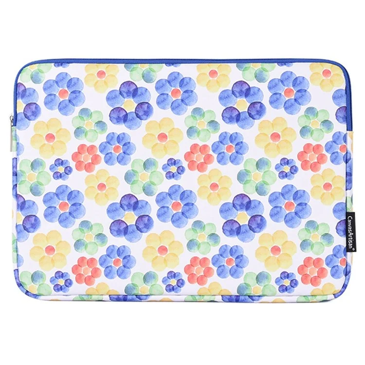 CANVASARTISAN G51-T0121 2Pcs/Set 14-inch Notebook Carrying Bag with Small Bag Big Flower Watercolor Painting Ultra Thin PU Laptop Sleeve