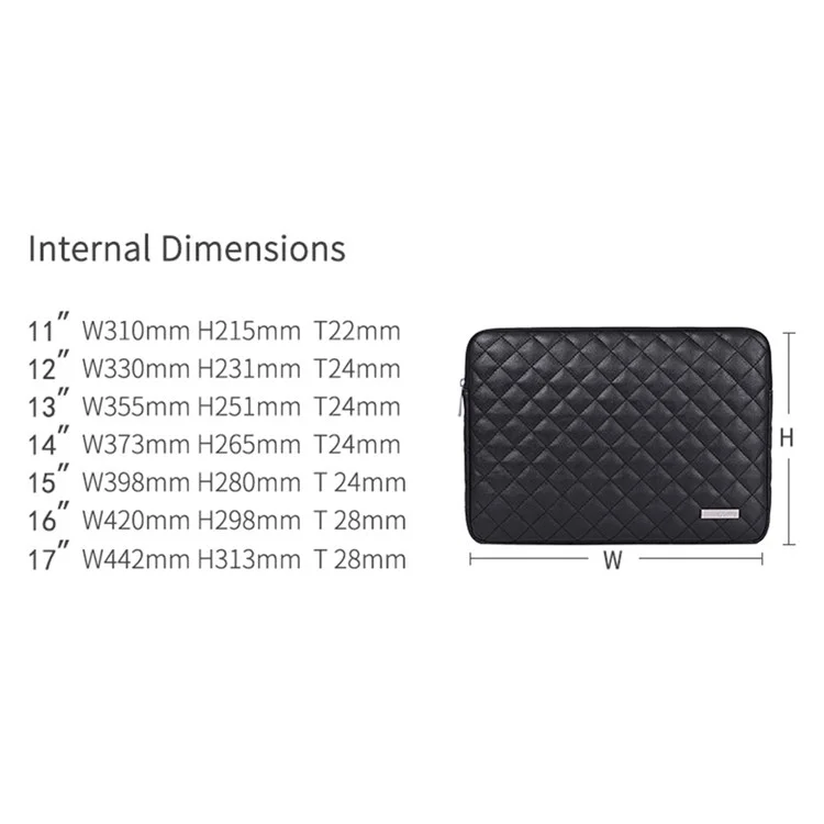 CANVASARTISAN L19-T0421 Portable Carry Case for 13 inch Laptops Litchi Texture Rhombus Pattern Slim Case Anti-Scratch Sleeve Bag with Small Bag - Black