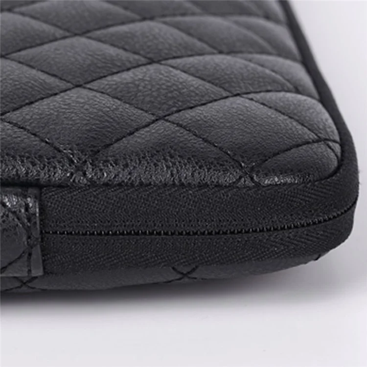 CANVASARTISAN L19-T0421 Portable Carry Case for 13 inch Laptops Litchi Texture Rhombus Pattern Slim Case Anti-Scratch Sleeve Bag with Small Bag - Black