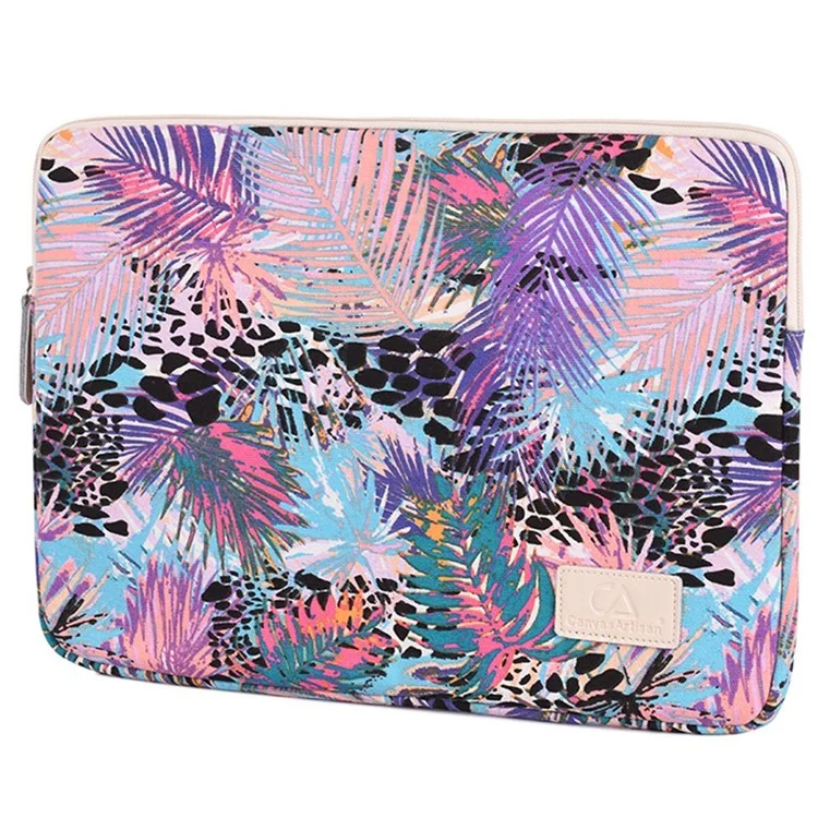 CANVASARTISAN T50 stoßfeste Tragetasche für 13-Zoll-Laptops, bedrucktes Blättermuster, schlanke Canvas-Tasche, tragbare Sleeve-Tasche