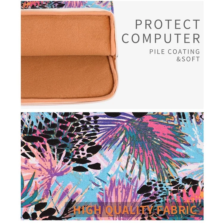 CANVASARTISAN T50 stoßfeste Tragetasche für 13-Zoll-Laptops, bedrucktes Blättermuster, schlanke Canvas-Tasche, tragbare Sleeve-Tasche