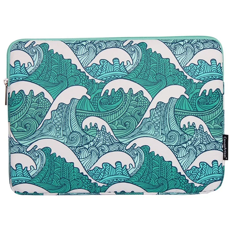 CANVASARTISAN H3-04 12-inch Zipper Notebook Bag, Green Wave Pattern Soft Lining Laptop Storage Pouch