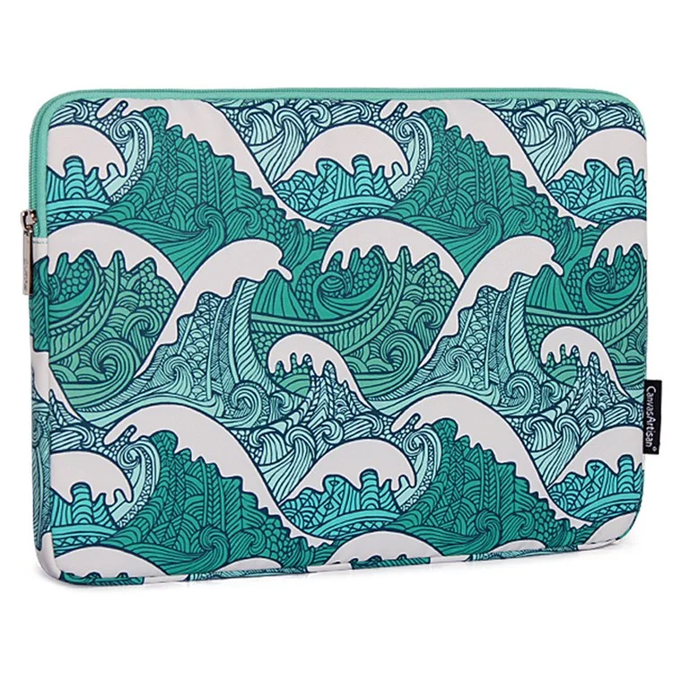 CANVASARTISAN H3-04 12-inch Zipper Notebook Bag, Green Wave Pattern Soft Lining Laptop Storage Pouch