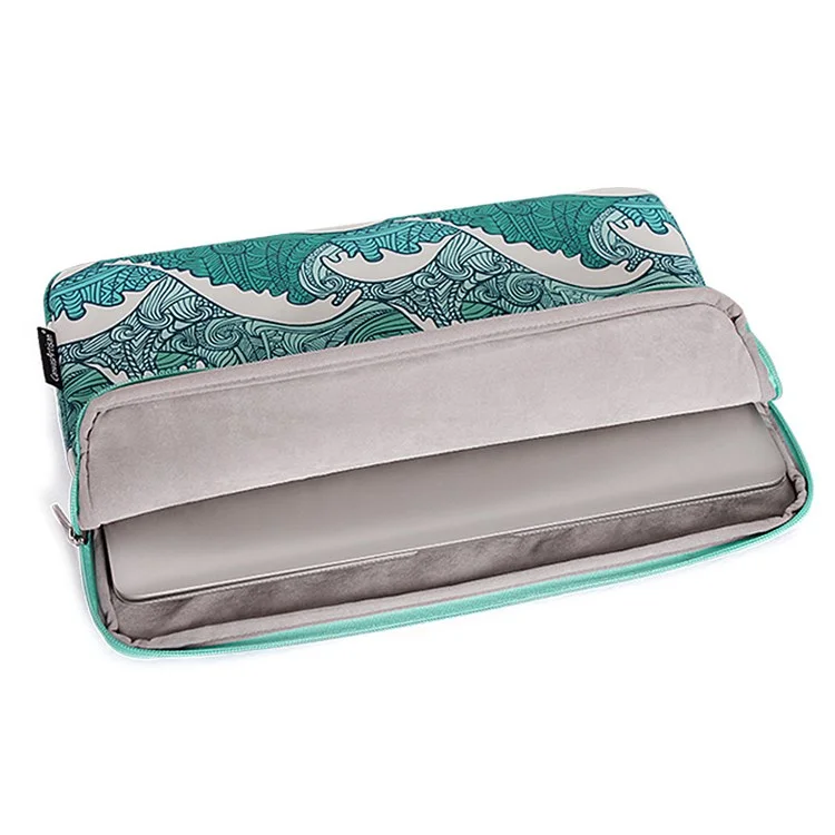 CANVASARTISAN H3-04 12-inch Zipper Notebook Bag, Green Wave Pattern Soft Lining Laptop Storage Pouch