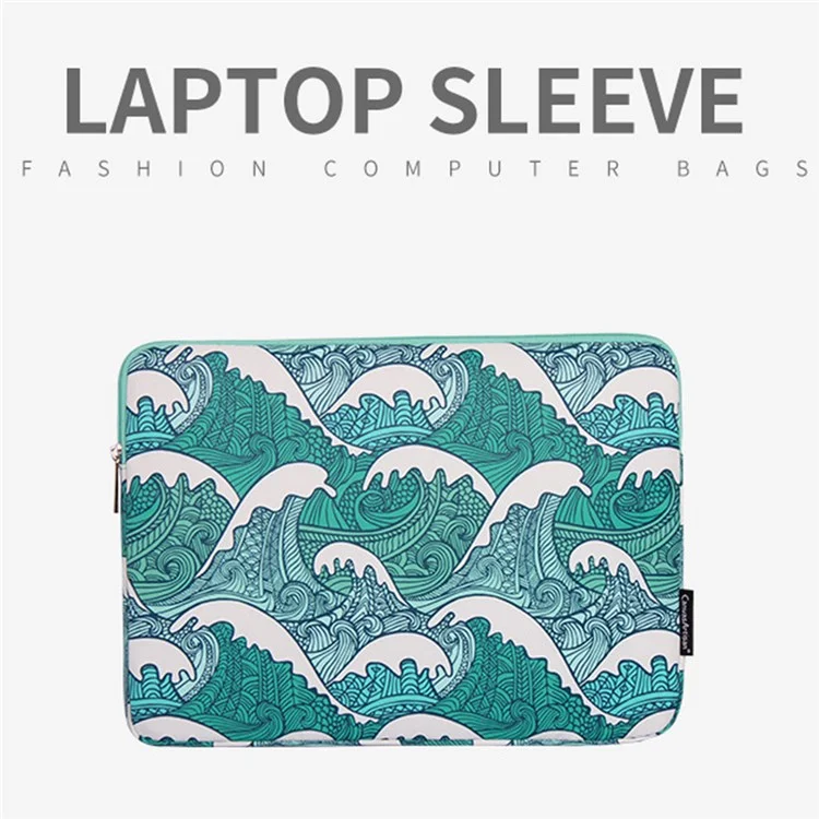 CANVASARTISAN H3-04 12-inch Zipper Notebook Bag, Green Wave Pattern Soft Lining Laptop Storage Pouch