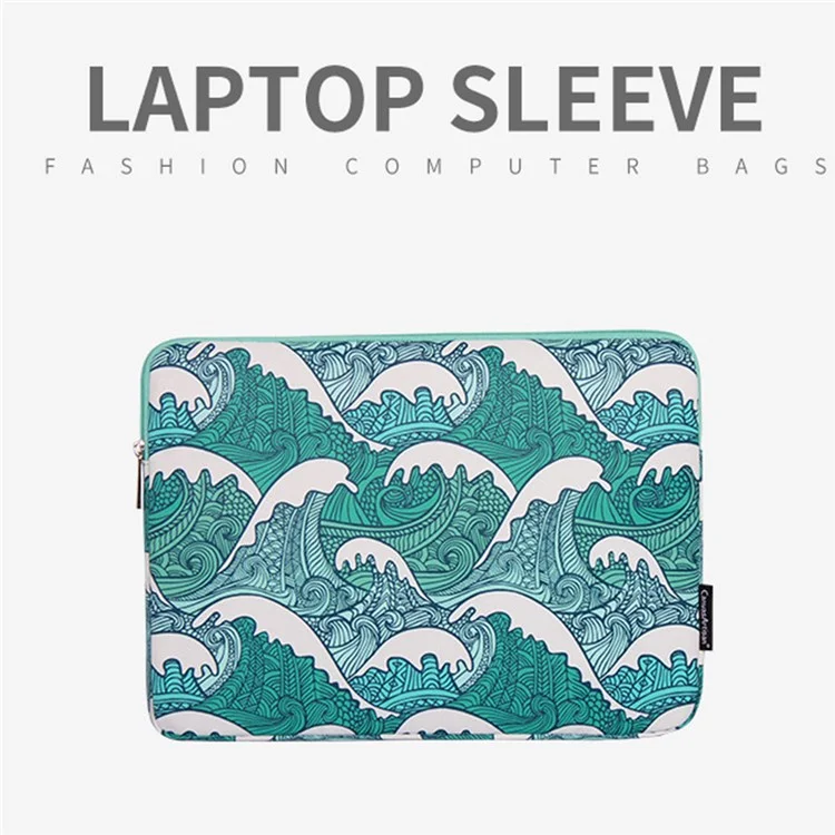 CANVASARTISAN H3-04 for 15-inch Notebook Computer Green Wave Pattern Laptop Sleeve Cover Protective Case