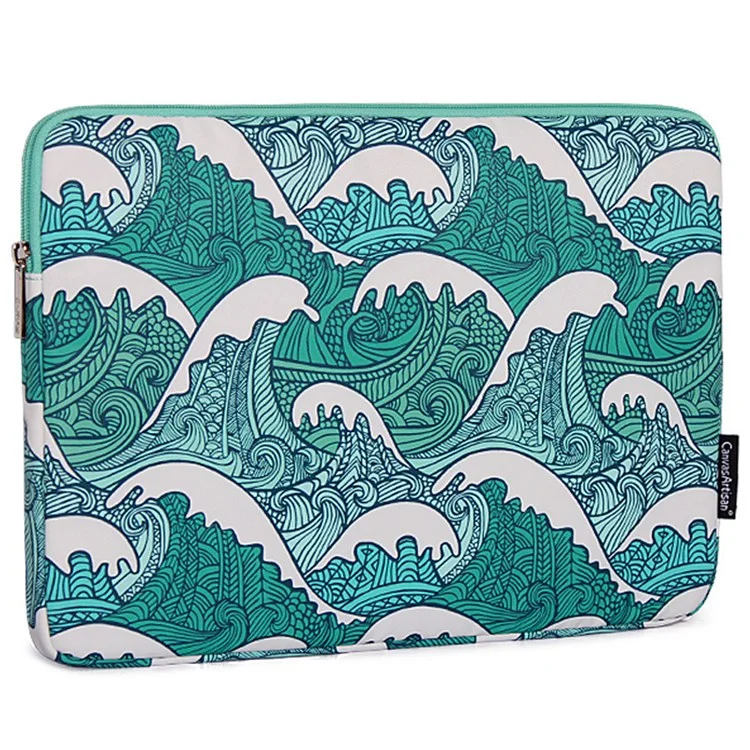 CANVASARTISAN H3-04 for 15-inch Notebook Computer Green Wave Pattern Laptop Sleeve Cover Protective Case