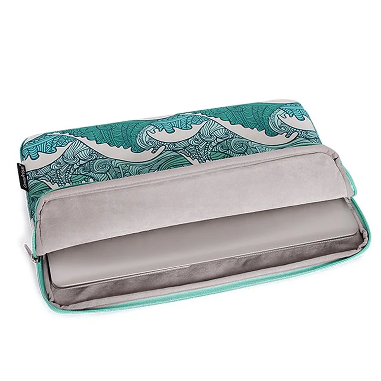 CANVASARTISAN H3-04 for 15-inch Notebook Computer Green Wave Pattern Laptop Sleeve Cover Protective Case