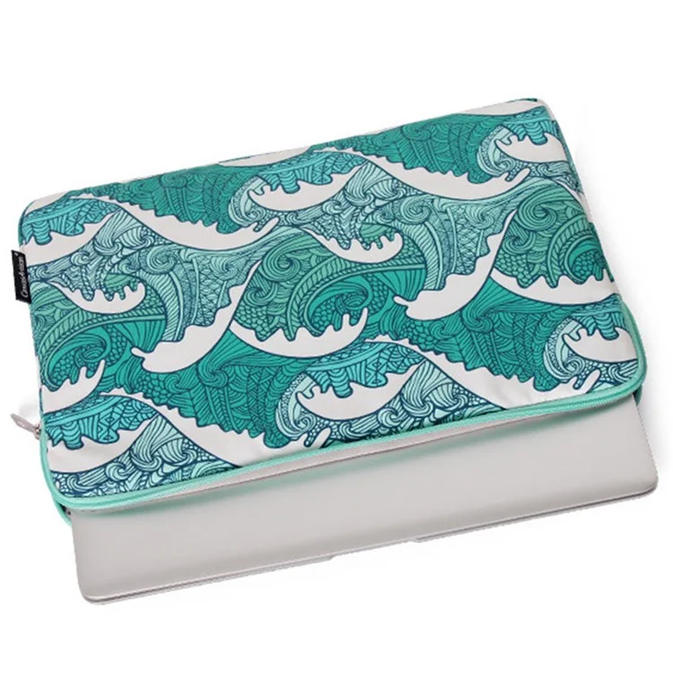 CANVASARTISAN H3-04 for 15-inch Notebook Computer Green Wave Pattern Laptop Sleeve Cover Protective Case