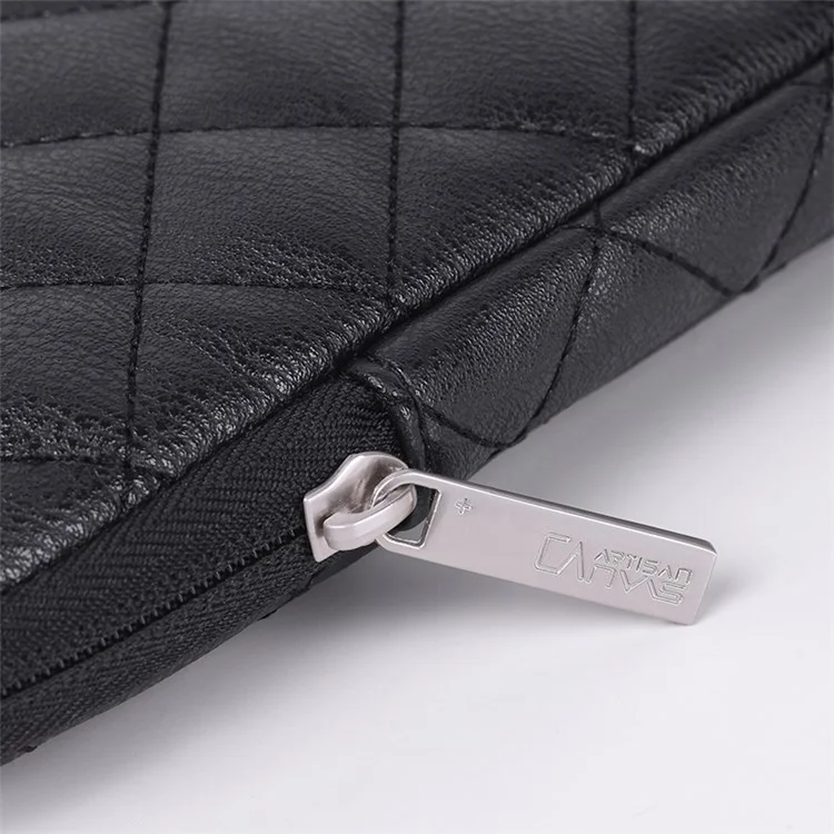 Canvasartisan L19-04 Rhombus De 12 Pulgadas Rhombus Texture Bolsa De Cremallera Impermeable PU Manga Laptop - Negro