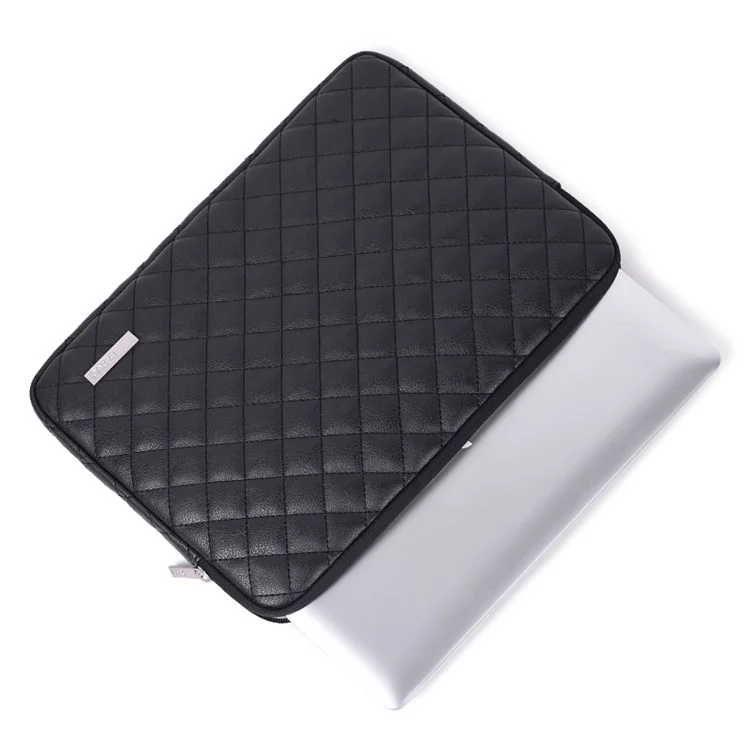 Canvasartisan L19-04 Rhombus De 12 Pulgadas Rhombus Texture Bolsa De Cremallera Impermeable PU Manga Laptop - Negro