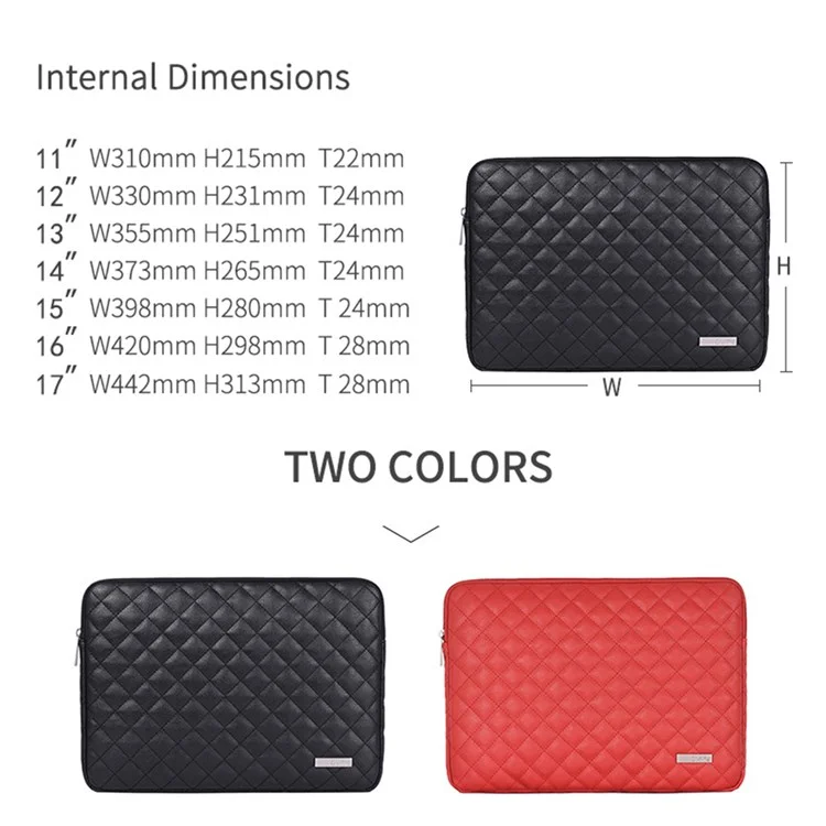 Canvasartisan L19-04 Rhombus De 12 Pulgadas Rhombus Texture Bolsa De Cremallera Impermeable PU Manga Laptop - Negro