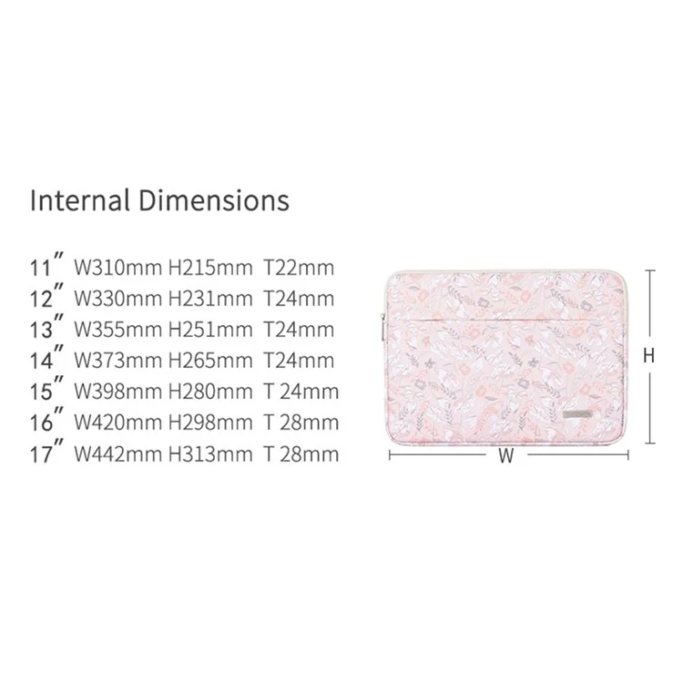 CANVASARTISAN G4-11 Étui de transport portable résistant aux chocs pour les ordinateurs portables de 15 pouces Sac de rangement en cuir PU Sac à manches imprimé de fleurs avec poche extérieure