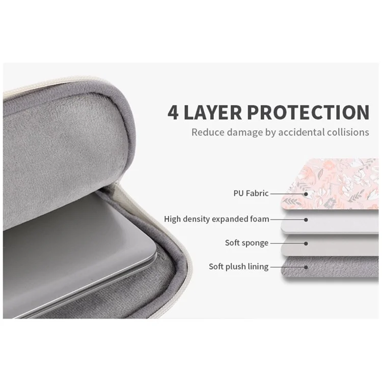 CANVASARTISAN G4-11 Étui de transport portable résistant aux chocs pour les ordinateurs portables de 15 pouces Sac de rangement en cuir PU Sac à manches imprimé de fleurs avec poche extérieure